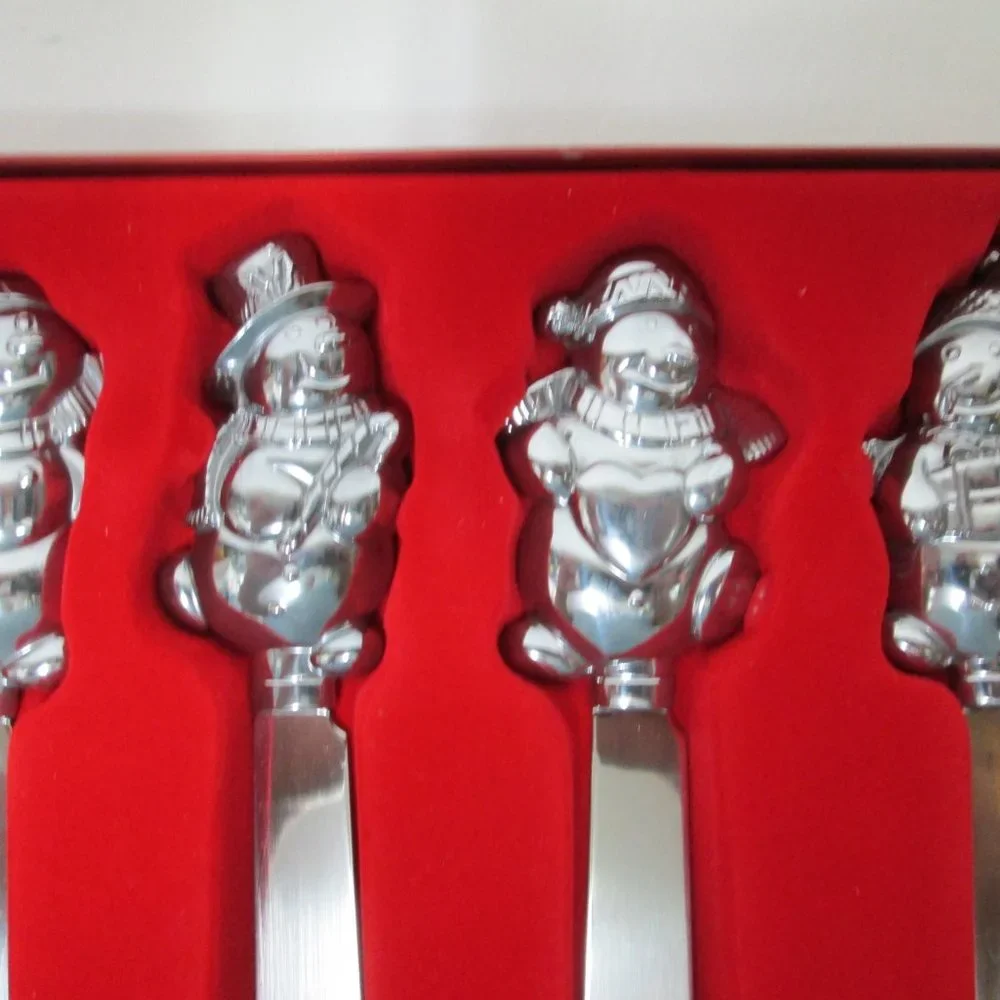 Lenox Yuletide Snowman Holiday Spreaders Christmas cheese knives Set 4 NEW NIB